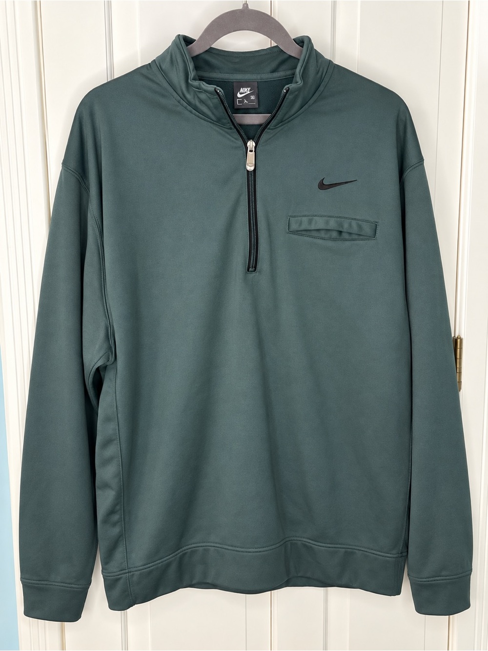 Nike Quarter Zip Fleece Lined Pullover Green Embroidered Swoosh Men’s XXL